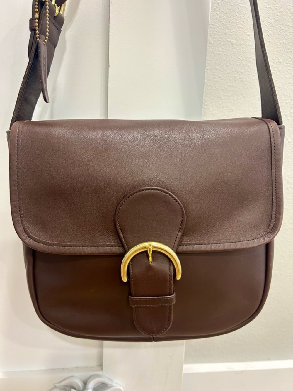 Coach Brown Leather Shoulder Bag with Gold Tone Buckle